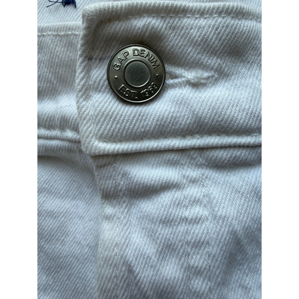 GAP Cheeky Midi Short High Rise White Distressed Raw Hem Denim Women's Size 30 - Picture 5 of 5